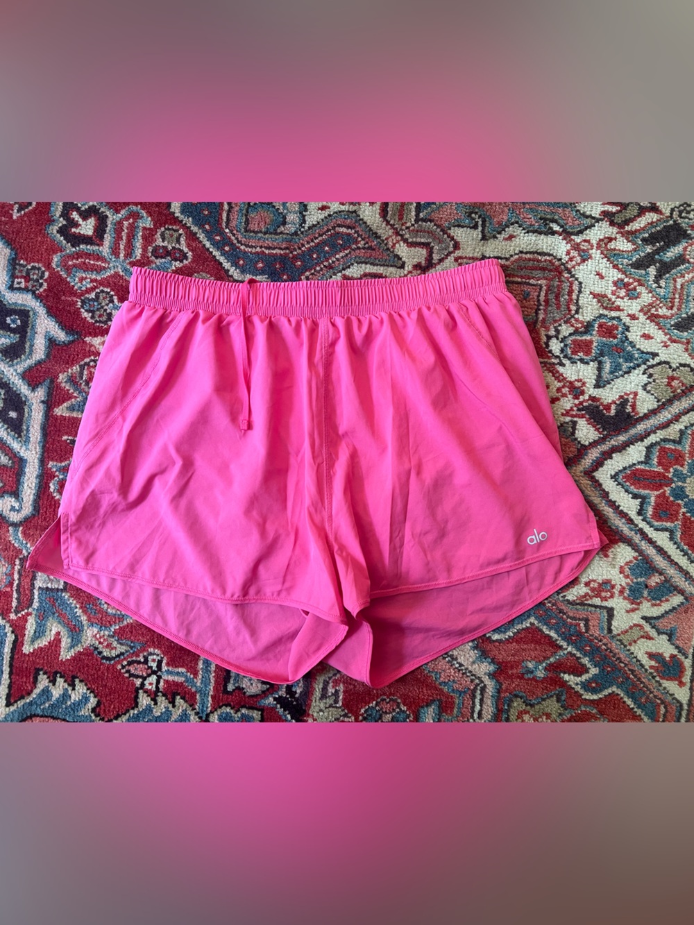 Alo Hot Pink High Rise Lined Stride Shorts— Womens Large - Picture 2 of 9